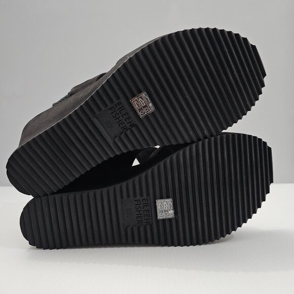 NEW Eileen Fisher Lio Wedge Womens 8.5 Black Leather Platform Sandal Chunky - Picture 12 of 14